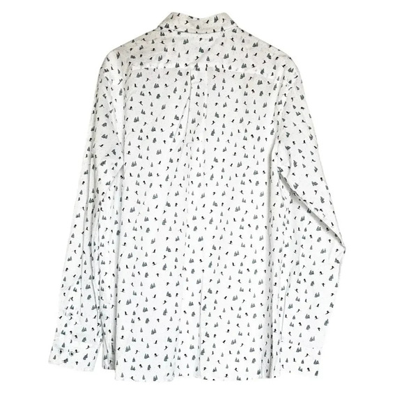 ROWM Men's Button-Down Long Sleeve Cotton White w All Over Ski Pattern Size L/T - Picture 4 of 6